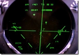 A view of a tactical information display (TID) in the cockpit of an F-14A Tomcat aircraft.