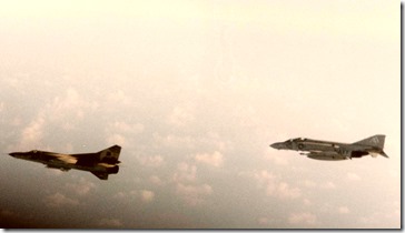 F-4J_of_VF-74_with_Libyan_MiG-23_over_Gulf_of_Sidra_1981